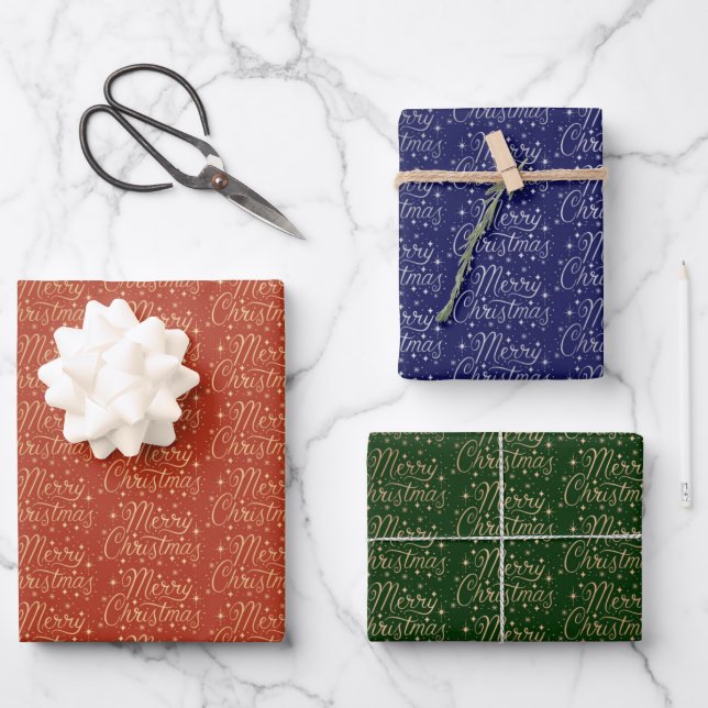 Merry Christmas Script Pattern Wrapping Paper Sheet (Front)