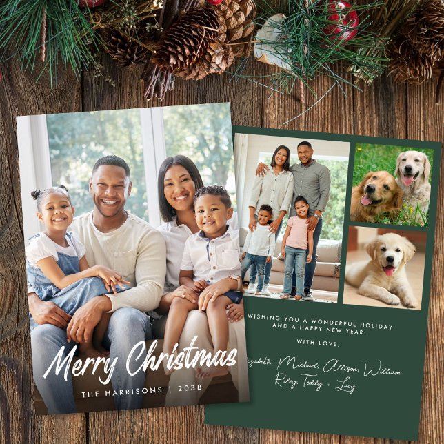 Merry Christmas Script Photo Collage Holiday Card (Merry Christmas Script Photo Collage Holiday Card)