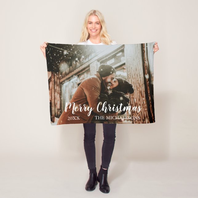 Merry Christmas Script Photo Fleece Blanket (In Situ)