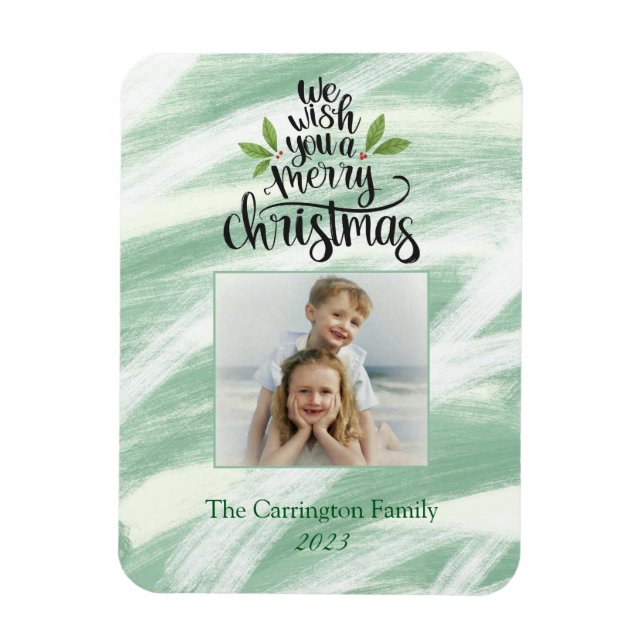 Merry Christmas Script Photo Holiday Greeting Magnet (Vertical)