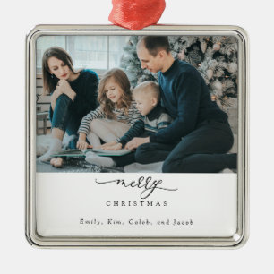 Merry Christmas Script Photo Modern Chic Minimal Metal Ornament