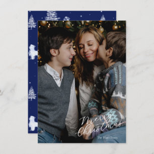 Merry Christmas Script Photo Navy Toile Holiday Card