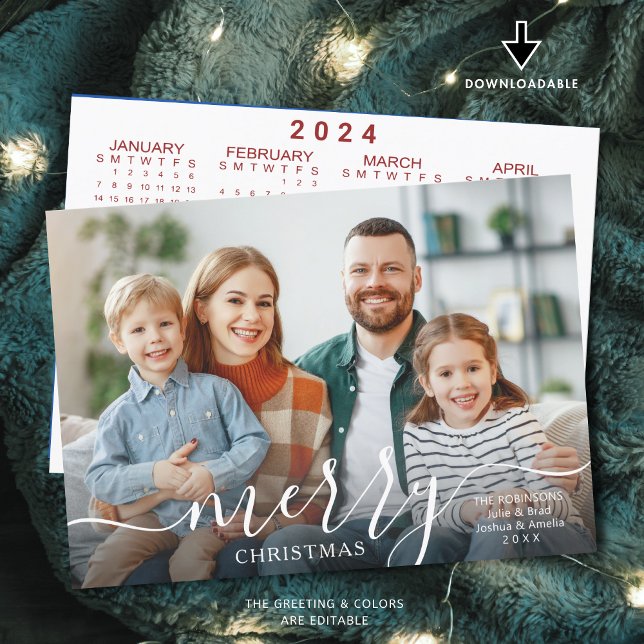 MERRY CHRISTMAS Script Photo Overlay 2024 Calendar Holiday Card (Creator Uploaded)