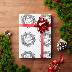 Merry Christmas Script Pretty Snow White Festive Wrapping Paper
