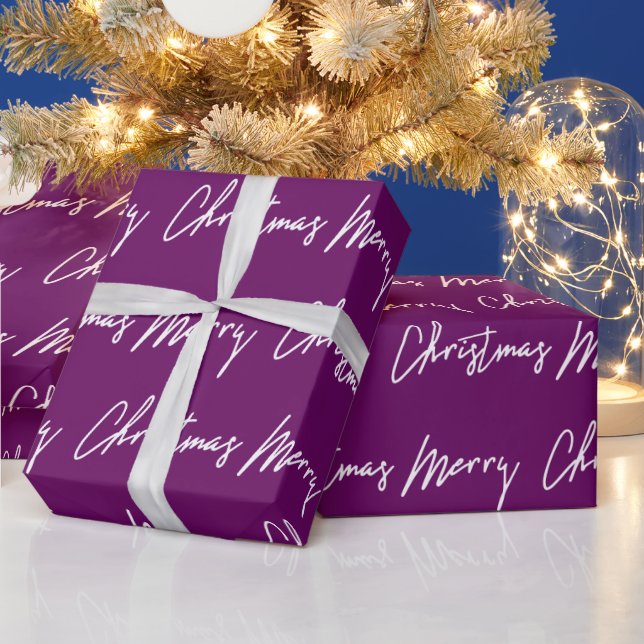 Merry Christmas Script PurpleWhite Seasonal Winter Wrapping Paper (Holidays)