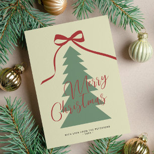 Merry Christmas script red green tree non-photo Holiday Card