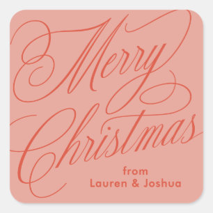 Merry Christmas script red pink gift sticker