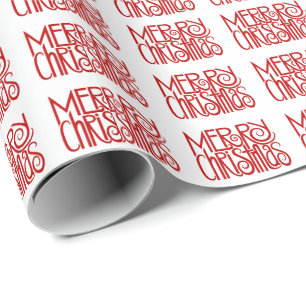 Merry Christmas Script Red White Holiday Wrapping Paper