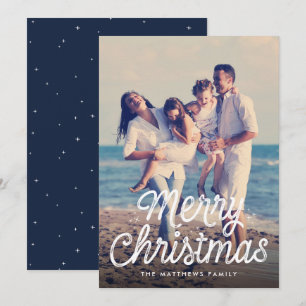 Merry Christmas script retro stars photo Holiday Card
