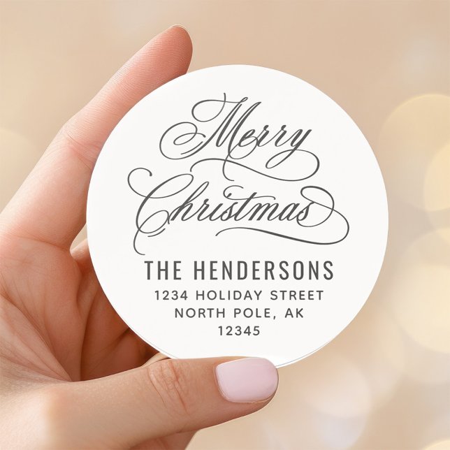 Merry Christmas Script Return Address  Classic Round Sticker (Creator Uploaded)