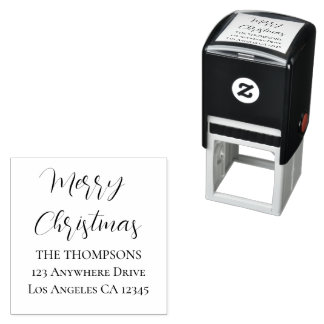 Merry Christmas Script Return Name Address Self-inking Stamp