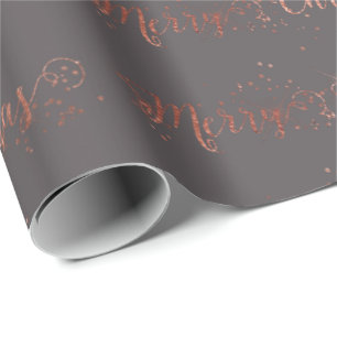 Merry Christmas Script Rose Gold Grey Graphite Wrapping Paper