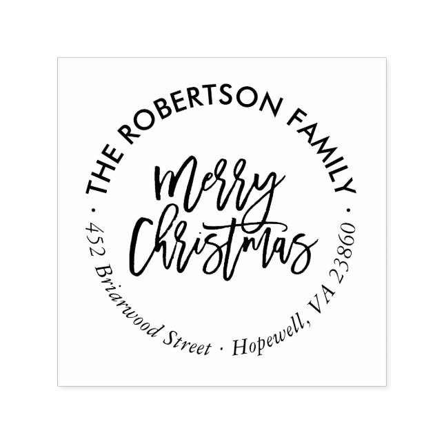 Merry Christmas Script Round Return Address Stamp (Design)