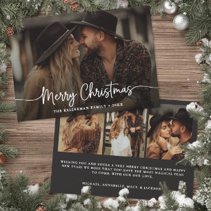 Merry Christmas Script Rustic Elegant Photo Holiday Card