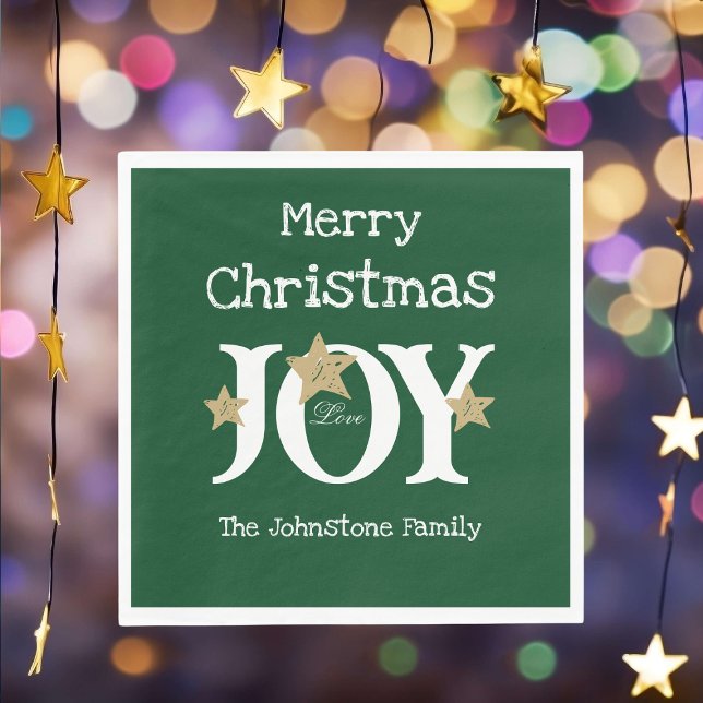 Merry Christmas Script Rustic Green Paper Party Napkin (Enhance your festive holiday gathering with these delightful deep green paper napkins.)