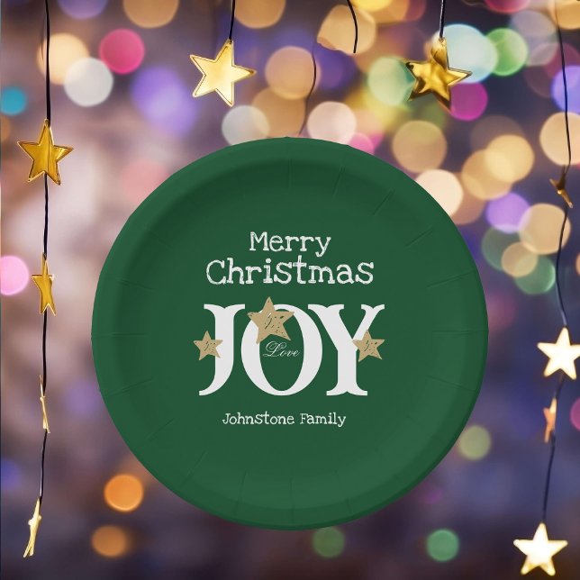 Merry Christmas Script Rustic Green Party Paper Plate (Help make your holiday gathering something special with these delightful deep green paper plates.)