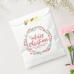 Merry Christmas script rustic wreath custom text Favour Bag