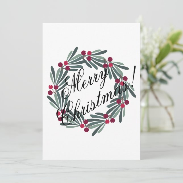 Merry Christmas Script Simple Cute Festive Holiday Card (Standing Front)