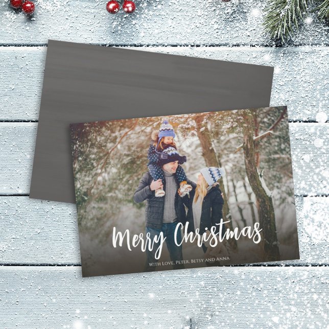 Merry Christmas Script Simple Soft Vignette Frame  Holiday Card (Creator Uploaded)