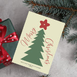 Merry Christmas script tree star red green modern Holiday Card<br><div class="desc">Retro style red and green tree and star shapes Merry Christmas handwritten script non-photo simple holiday card. Easy to personalise with your family name and year.</div>