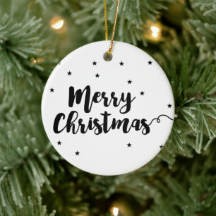 Merry Christmas - Script typography and stars Ceramic Ornament