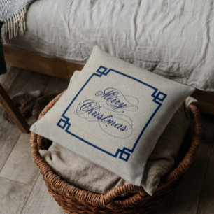 Merry Christmas Script Typography Beige Linen Cushion