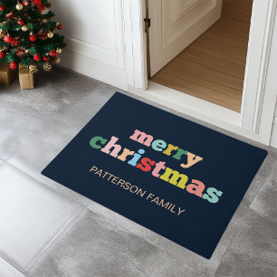 MERRY CHRISTMAS Script Typography Custom Family Doormat