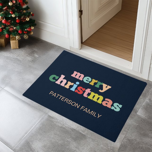 MERRY CHRISTMAS Script Typography Custom Family Doormat (MERRY CHRISTMAS Script Typography Custom Family Doormat)