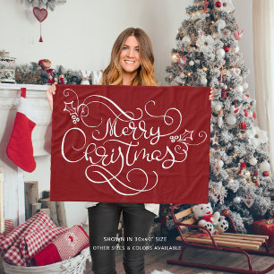 Merry Christmas Script Typography Your Colour Fleece Blanket