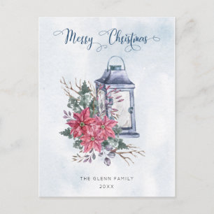 Merry Christmas Script w/Watercolor Poinsettias Postcard