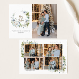 Merry Christmas Script Watercolor Greenery Holiday Card