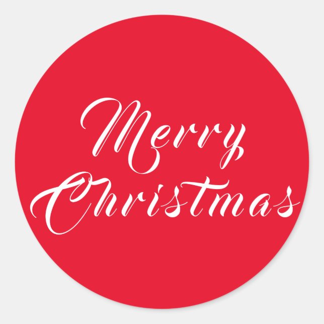 Merry Christmas Script White Red Holiday Classic Round Sticker (Front)