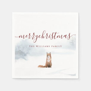 Merry Christmas Script Winter Fox Holiday Napkin