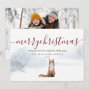 Merry Christmas Script Winter Fox Photo Holiday Card