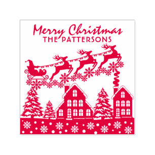 Merry Christmas Script Winter Holidays Custom Name Self-inking Stamp