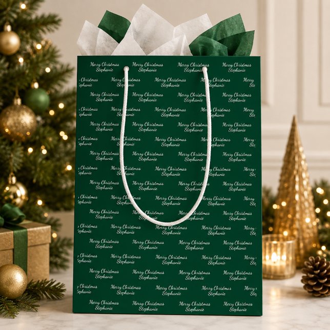 Merry Christmas Script with Custom Name Medium Gift Bag (Creator Uploaded)