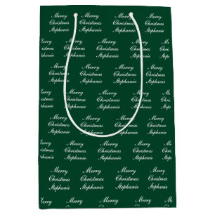 Merry Christmas Script with Custom Name Medium Gift Bag