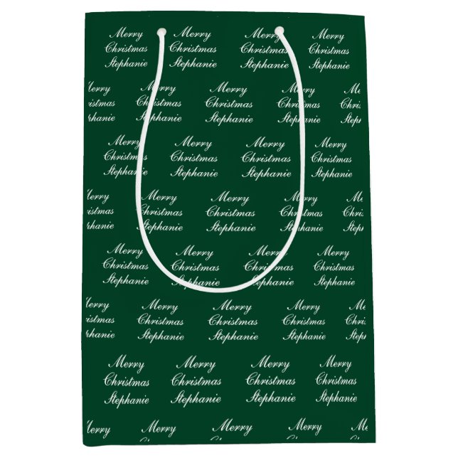 Merry Christmas Script with Custom Name Medium Gift Bag (Front)