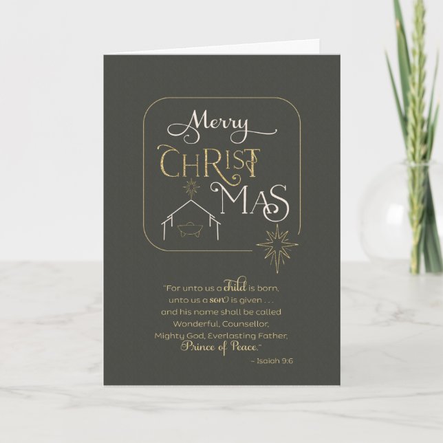 Merry Christmas Scripture with Manger and Star  Card (Front)