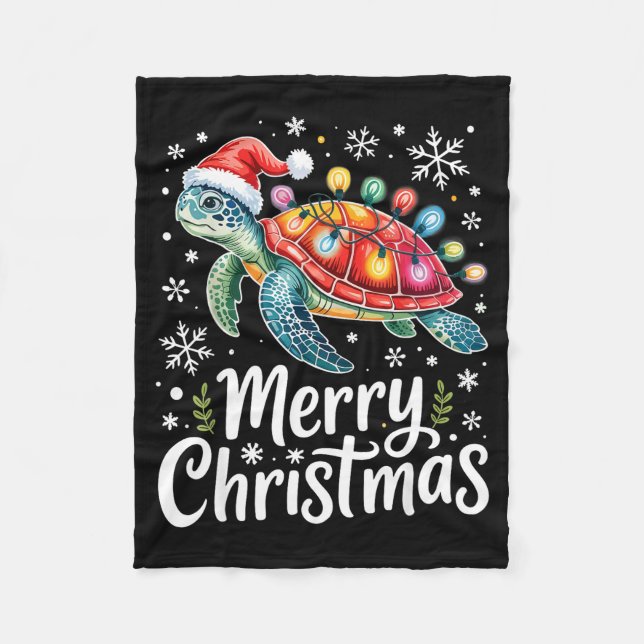 Merry Christmas Sea Turtle Christmas Lights Santa  Fleece Blanket (Front)