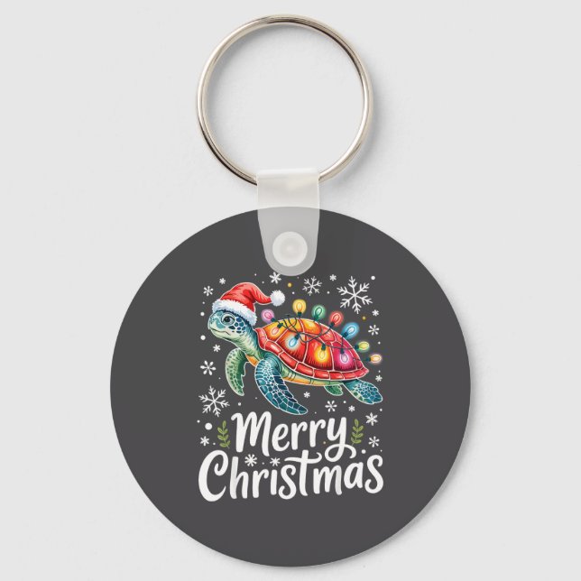 Merry Christmas Sea Turtle Christmas Lights Santa  Key Ring (Front)