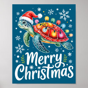 Merry Christmas Sea Turtle Christmas Lights Santa  Poster
