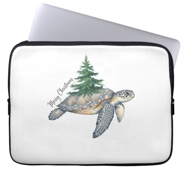 Merry Christmas Sea Turtle Laptop Sleeve (Front)