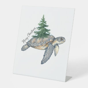 Merry Christmas Sea Turtle Pedestal Sign