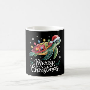 Merry Christmas Sea Turtle Santa Hat String Lights Coffee Mug