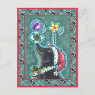 MERRY CHRISTMAS SEAL BALANCING GIFTS, CANDY CANE POSTCARD