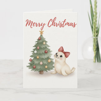Merry Christmas Seal Card Cosy Holiday Illustrat