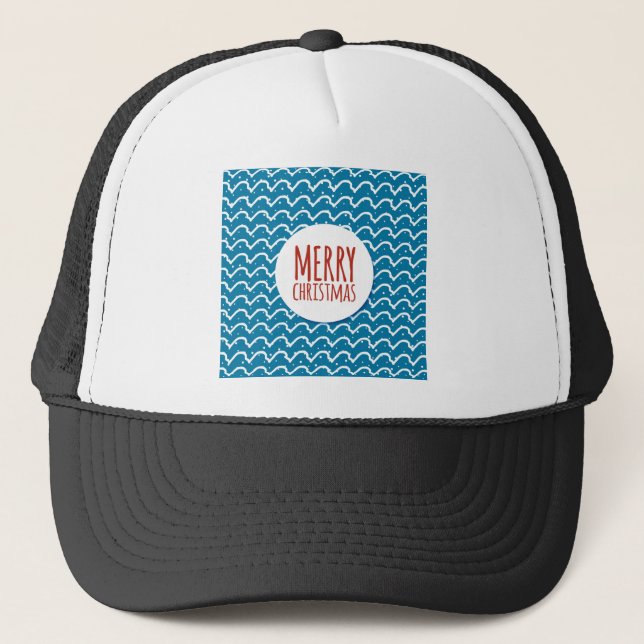 Merry Christmas Seamless Pattern Blue Texture Trucker Hat (Front)