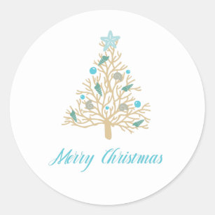 Merry Christmas Seashell Christmas Tree Classic Round Sticker