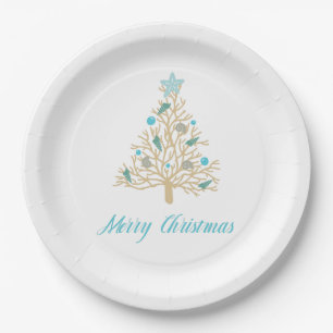 Merry Christmas Seashell Christmas Tree Paper Plate
